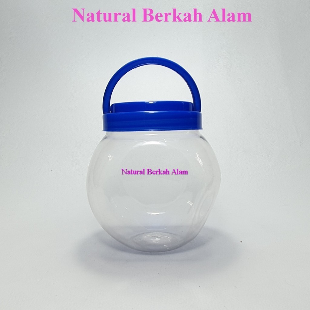 Toples Pet 1 L Pet Bulat Jadul Natural Tutup Plastik + Handle / Toples Bawang Goreng / Toples Snack 