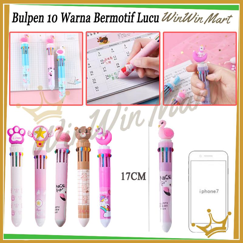 

Bulpen 10 Warna Bermotif Lucu/Rainbow Pulpen Kartun 10 Warna/Ballpont Pen 10in1 Color