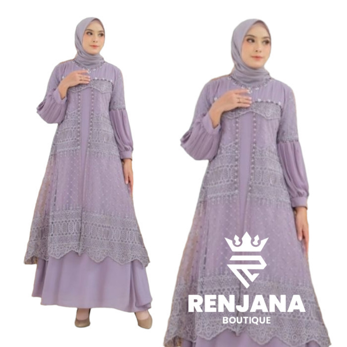 gamis delia tile bordir payet - mocca, XXL
