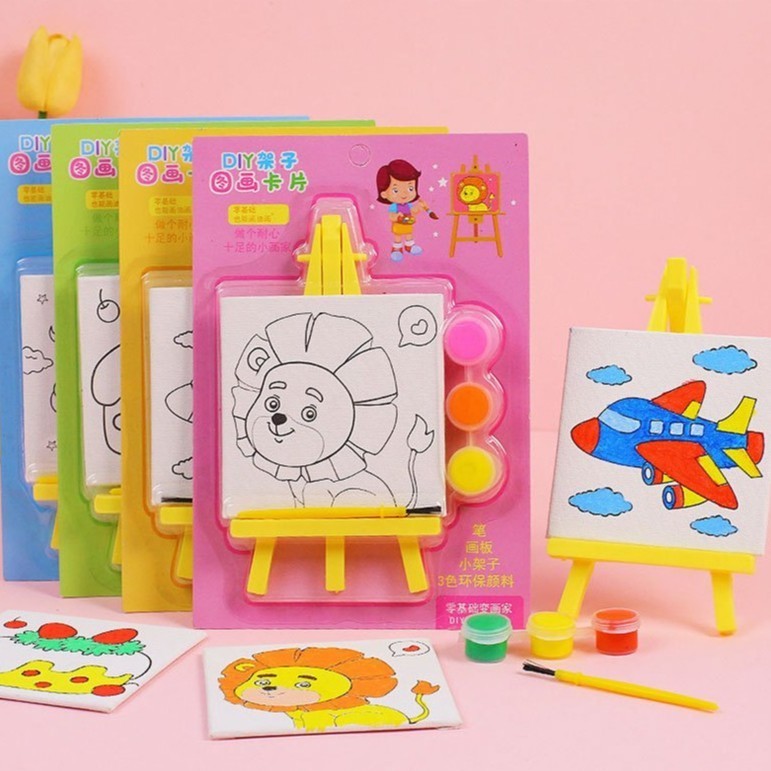 

Mainan Edukasi Anak Melukis Canvas Mini / Stand Easel Cat dan Kuas