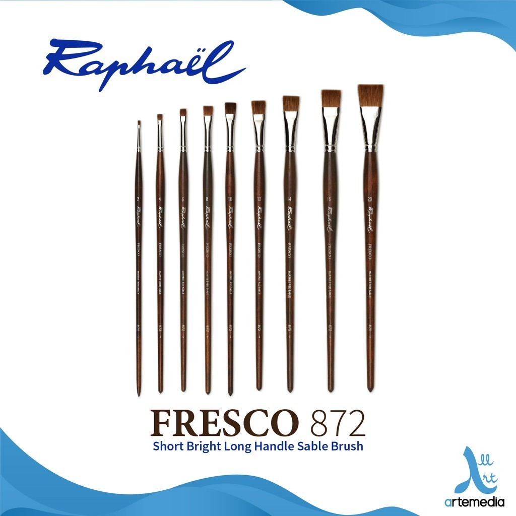 

Raphael 872 Kuas Lukis Short Bright Fresco Red Sable Brush Long Handle - 02/02