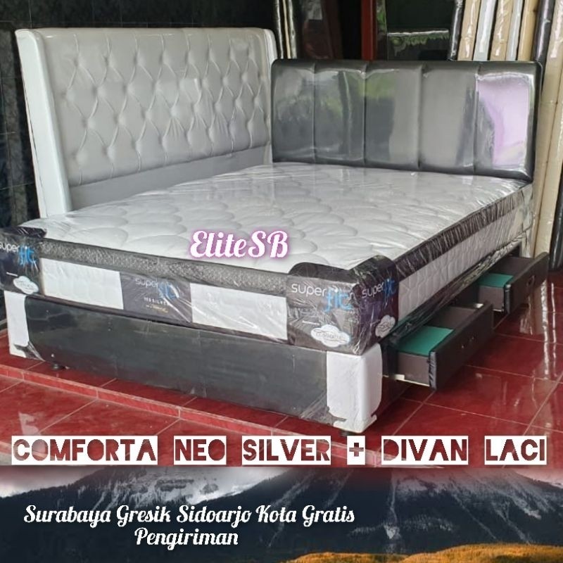 promo diskon spesail Set Comforta neo silver Divan Laci 160 x 200 kasur spring bed bergaransi