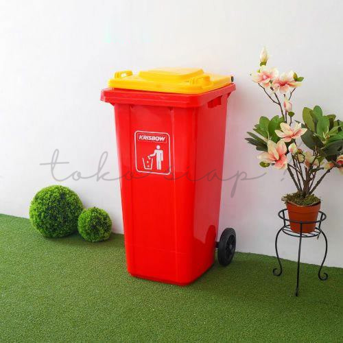 Tokosiap Krisbow 120 ltr Tempat Sampah Plastik Outdoor Dengan Roda - Merah Hijau Biru Kuning Abu Ton