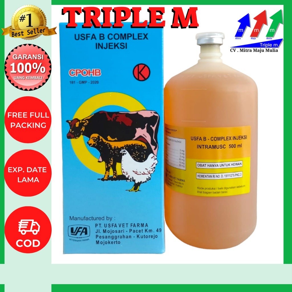 B COMPLEX injeksi 500 ml USFA - Vitamin B Complex Hewan Sapi Kambing Babi Ayam 3M