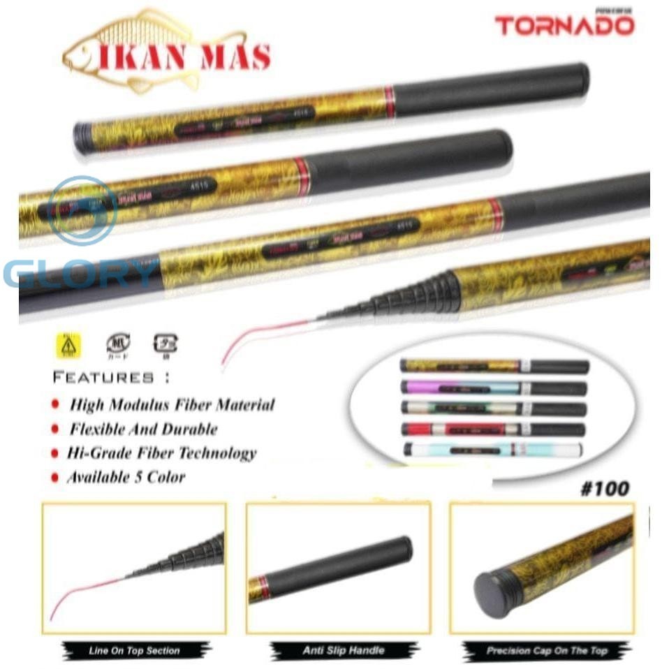 Tornado Ikan Mas 180 210 240 270 300 360 450 Joran Tegek Bahan Fiber Action Medium Lentur Tongkat Ta