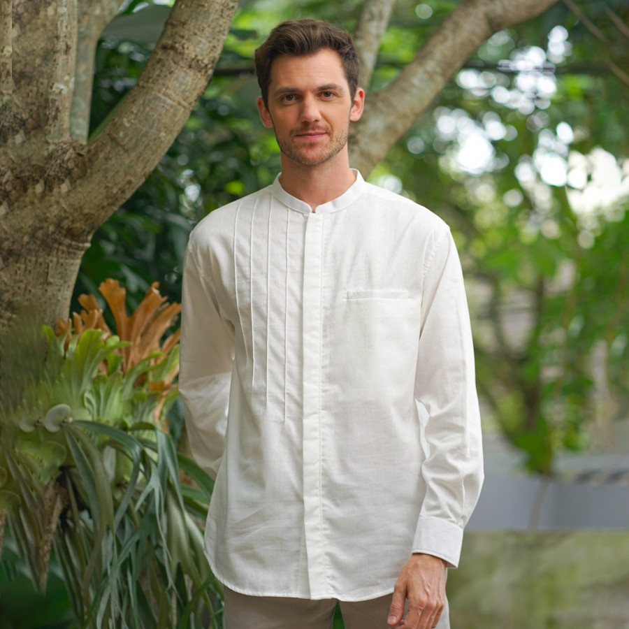 Shafira – Ghazi Menswear White | Baju Koko tangan panjang | Atasan Muslim Pria