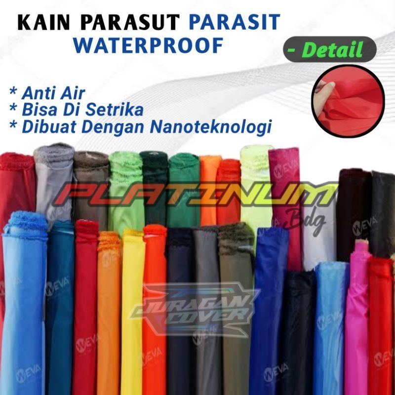 

Bahan kain waterproof anti air parasit 190T lebar 150cm Murah Terjangkau / PLATINUM COVER .