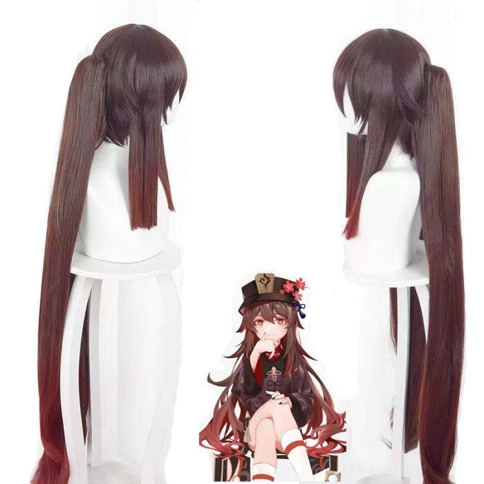Terlaris ✨ -Hutao Cosplay Wig Hitam coklat Genshin Impact Hutao Anime Game Hu Tao - Hutao