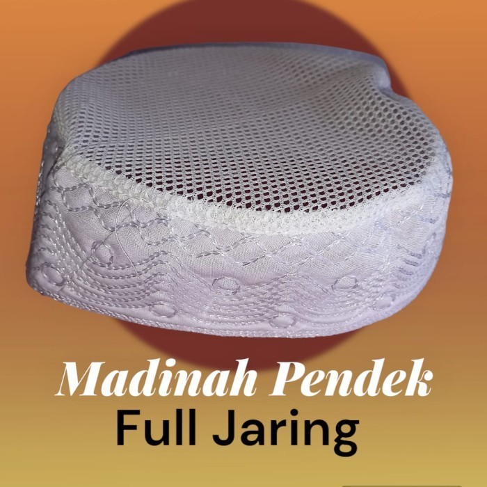 Peci Madinah Jaring Putih Ikaf Pendek 6cm Full Jaring Peci Marawis - 3
