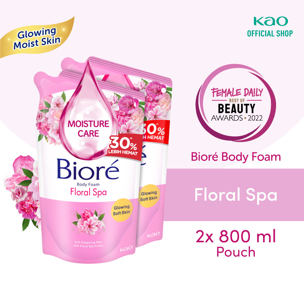 Biore Sabun Mandi Cair Body Foam Floral Spa Pouch 800ml Twin pack - Body Wash Lebih Hemat