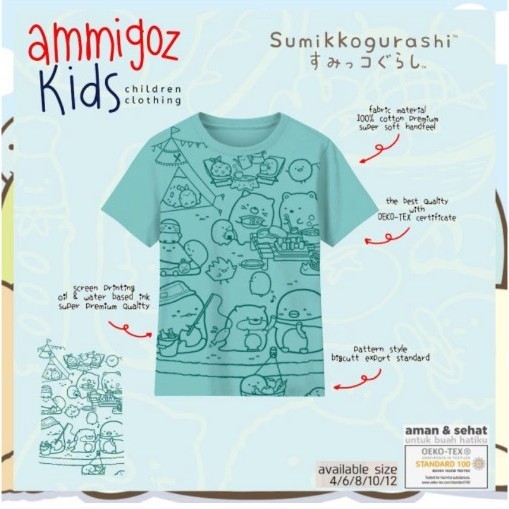 BAJU KAOS AMMIGOZ SUMIKKO GURASHI MOTIF PARTY ANAK LAKI LAKI PEREMPUAN