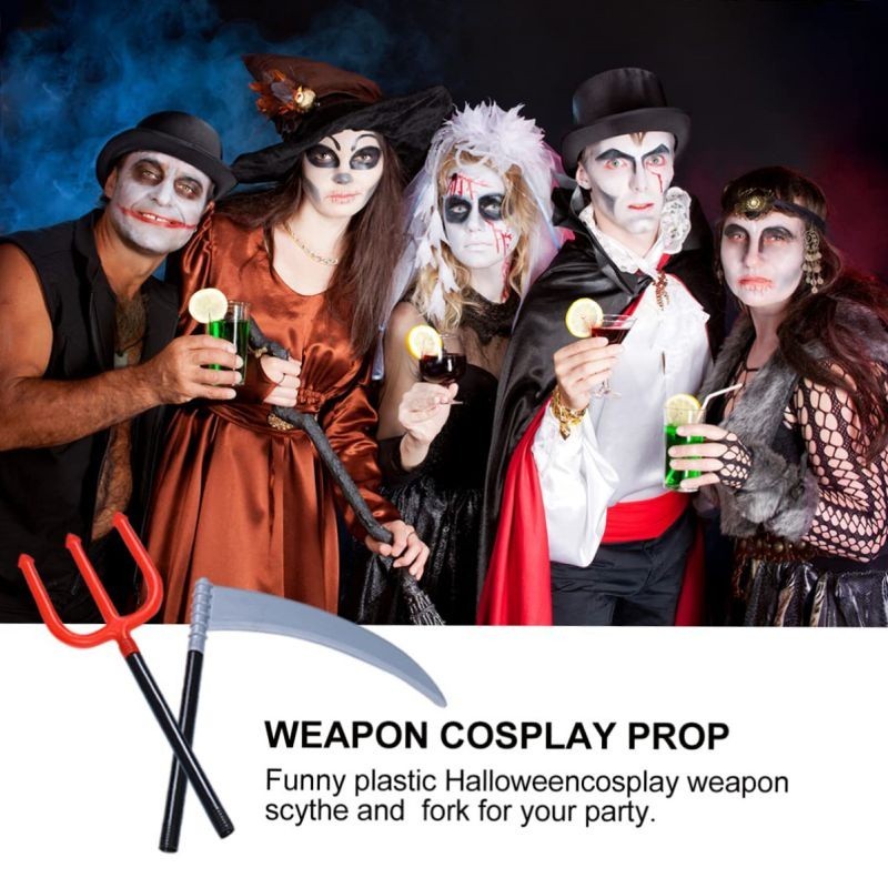 92cm Tongkat Devil Mainan Anak Halloween Devil Pisau Grim Reaper Scythe Weapon