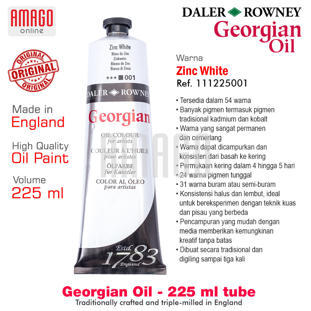 

Cat Minyak Lukis DALER-ROWNEY Georgian Oil Paint 225 ml - Zinc White - 111225001