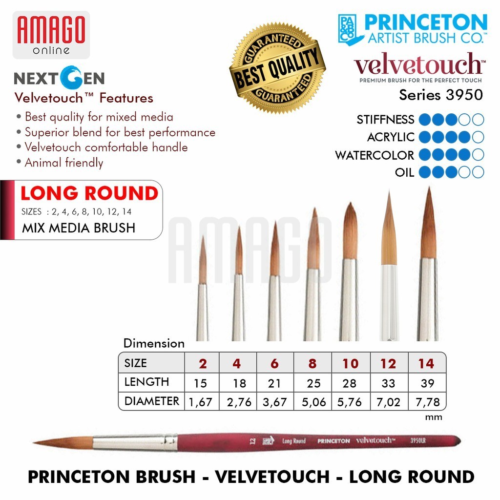 

Kuas Lukis PRINCETON Velvetouch Series 3950 Brush - Long Round - Synthetic