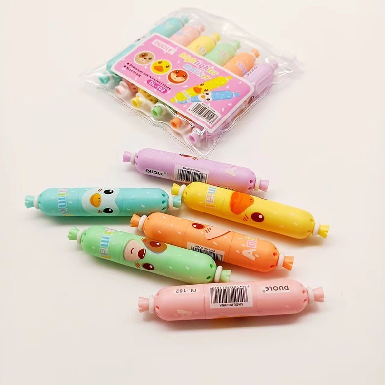 

ONELIVING CR09 Stabilo Highlighter Warna Lucu Bentuk Permen Sosis Pensil 2 Arah Set
