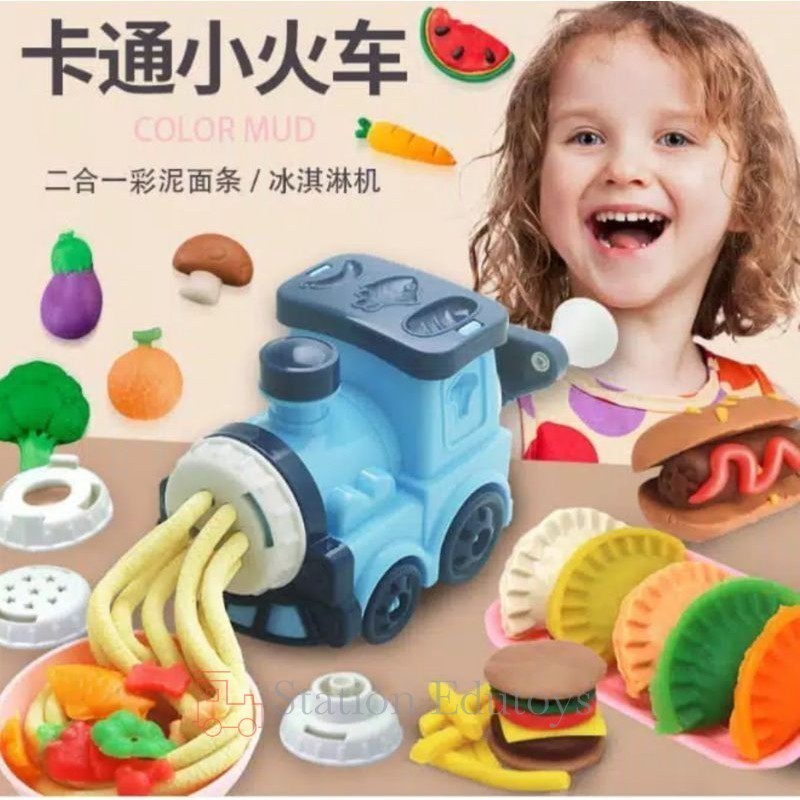 [station] Mainan Anak Mesin Manual Kereta Cetak Plastisin Playdoh - Cartoon Clay Train