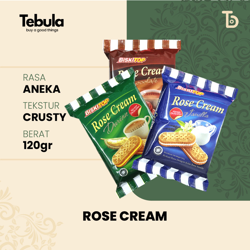 

[ TEBULA ] - BISKITOP ROSE CREAM 30 120g Biskuit Kue Kering Anak Dewasa Enak Renyah Biscuit Rasa Durian Vanilla