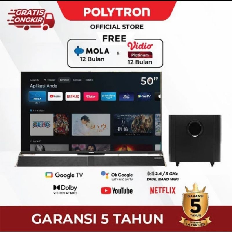 PROMO SALE TV LED POLYTRON 50inch UHD GoogleTV Soundbar PLD 50BUG5959
