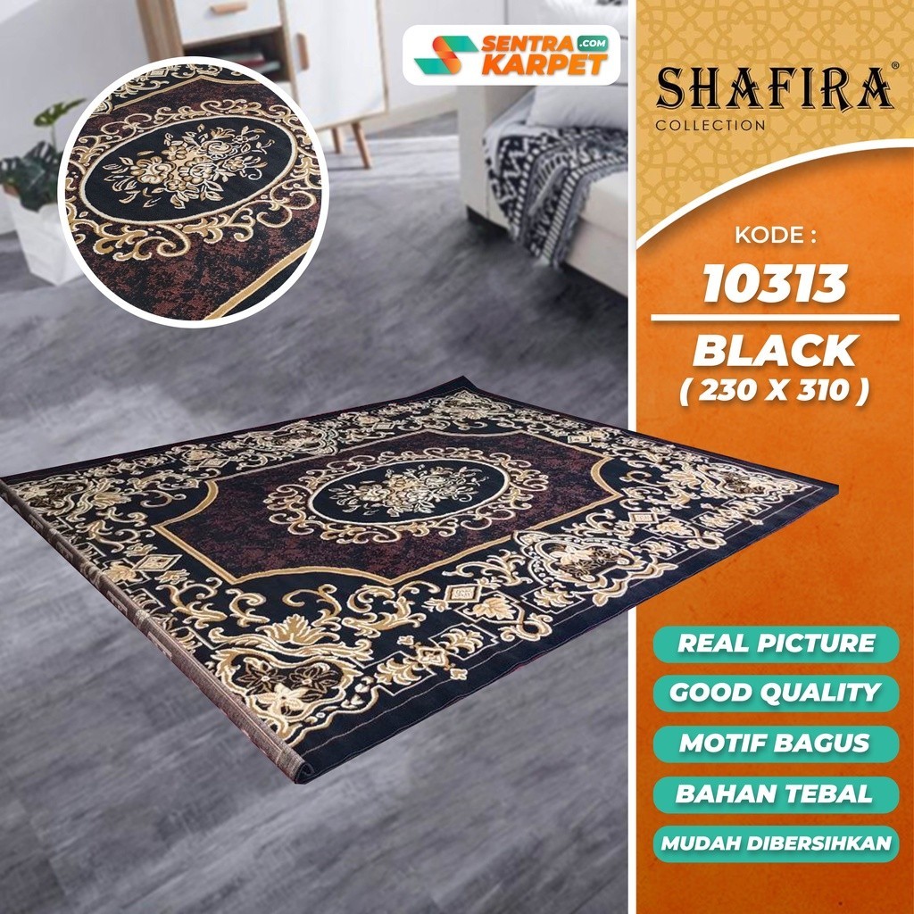 Karpet Rumah Permadani Lembut Tebal Shafira 10313 BLACK | 230 x 310 | Sentra karpet | Karpet Rumah P