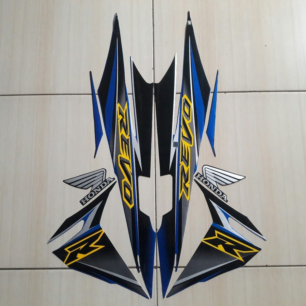 STIKER STICKER STRIPING LES LIS BODY MOTOR HONDA REVO LAMA TAHUN 2008 WARNA HITAM BIRU