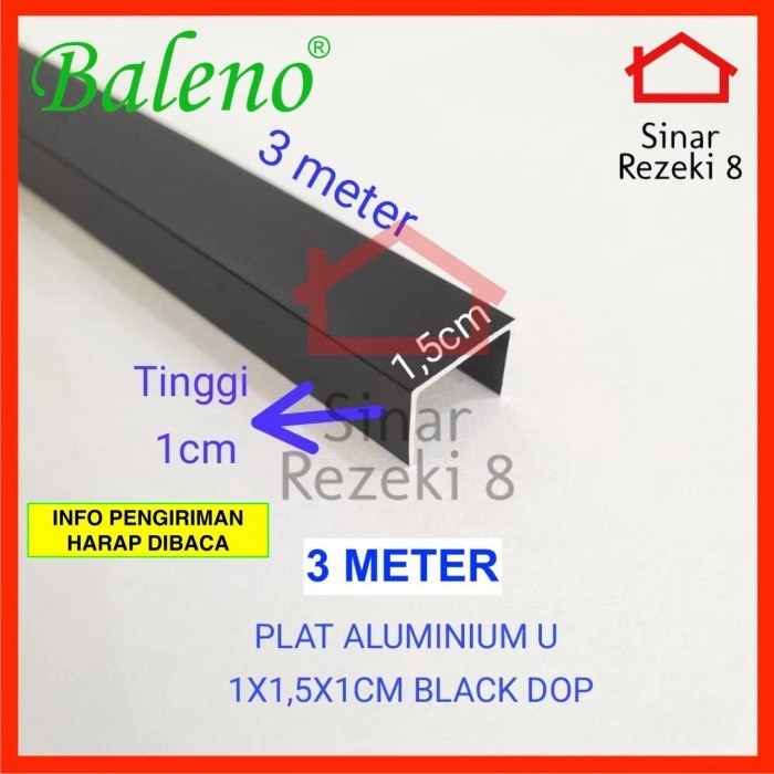 Plat Aluminium List U Hitam 10 x 15 x 10mm / Lis Edging Interior