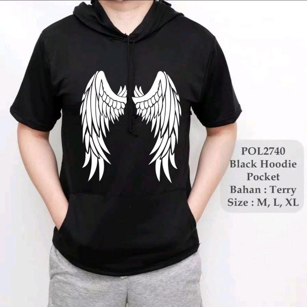 Hoodie Kupluk Lengan Pendek Terlaris Distro Pria motif SAYAP / Kaos Distro Original Termurah / Baju 