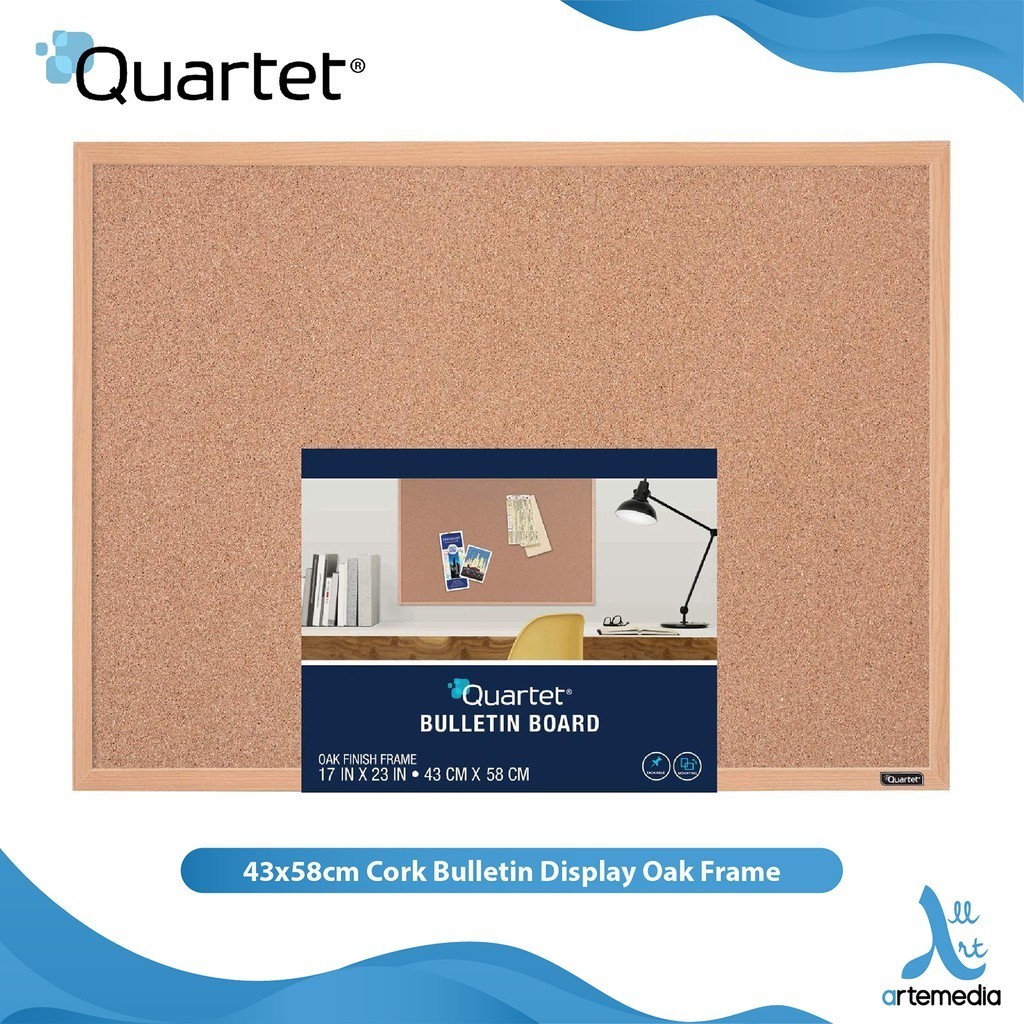 

Quartet 43x58cm Cork Bulletin Display Oak Frame Papan Tulis Tempel
