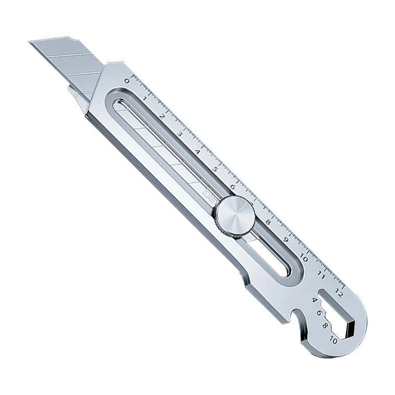 

gk 6 in 1 Pisau Cutter Stainless Steel Cutter Baja Perak, Cocok untuk Pembuka Botol, Penggaris