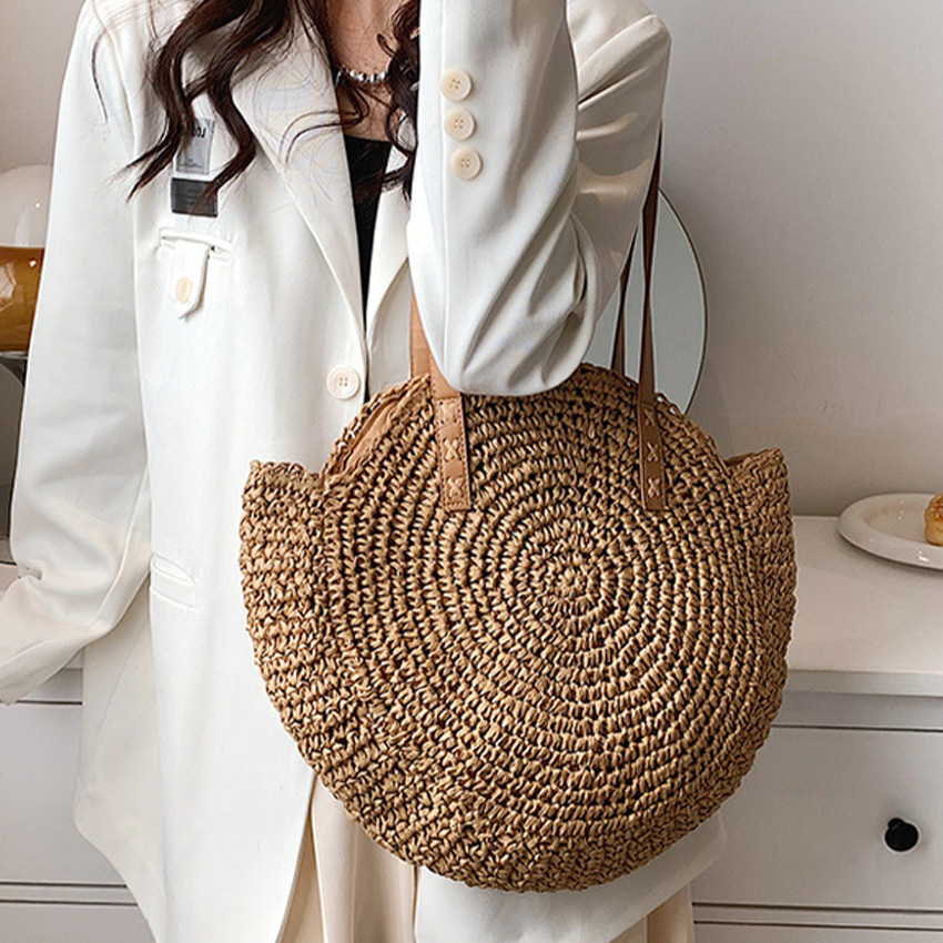 Ins Straw Shoulde Bag Bali Tas Rotan Rami Pantai Wanita Besar
