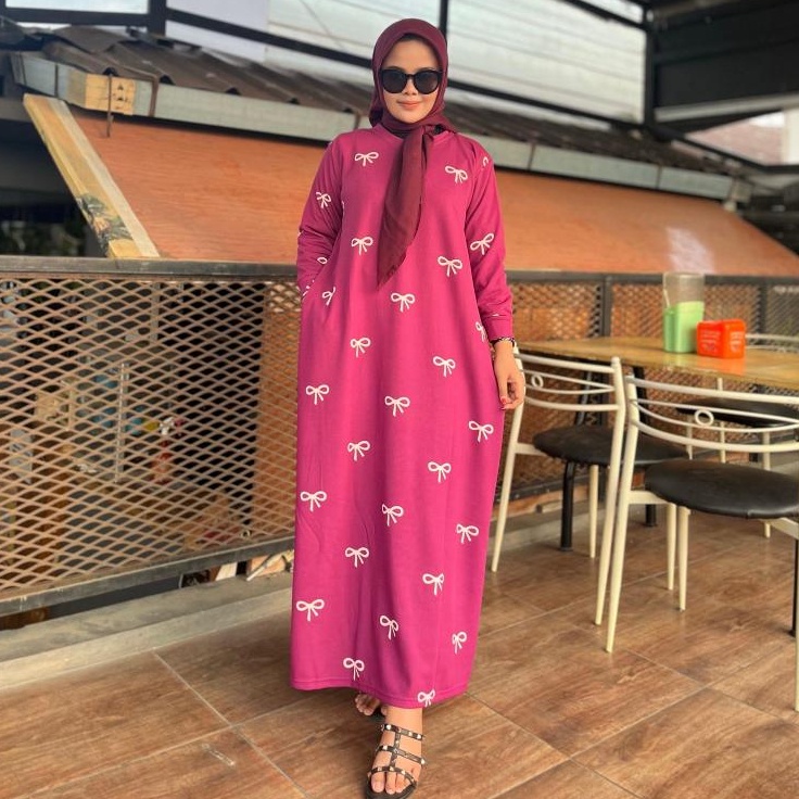 SD45TY Lokal By FX - Gamis Knit Muslim Class Dress Motif Pita Lengan Panjang Gamis Knit Premium