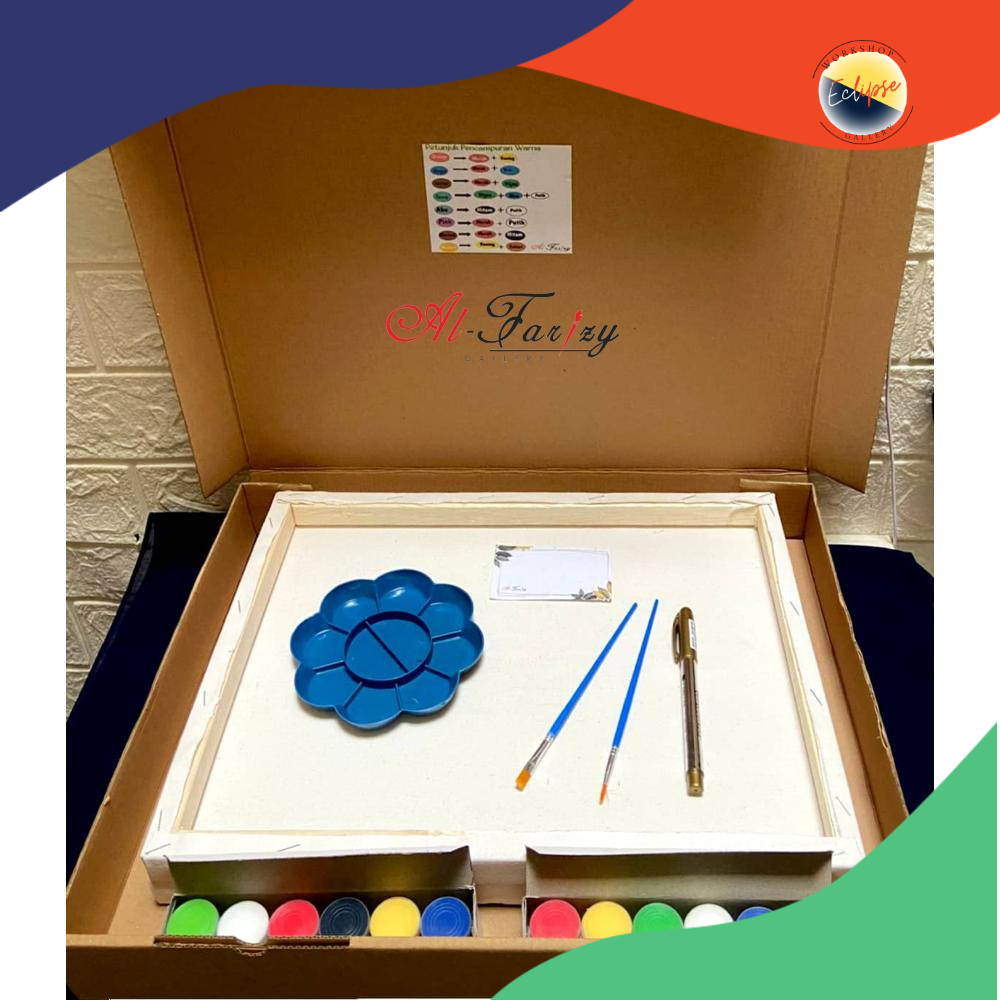 

2Buah Kanvas Lukis Ukuran 30x40cm dengan 2 Kuas Lukis, Palet, Cat Akrilik 6 Warna, Box, BONUS Spidol