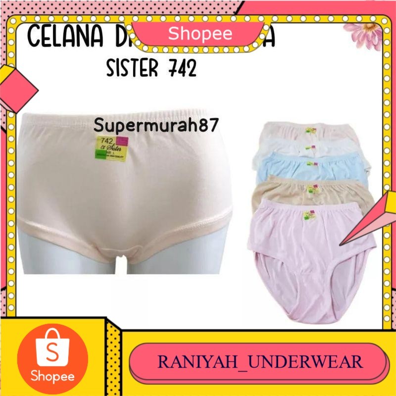 6 PCS CD Sister 742 | Celana Dalam SISTER Bahan Kaos2 Anti Bakteri  | CELANA DALAM WANITA DEWASA CH 