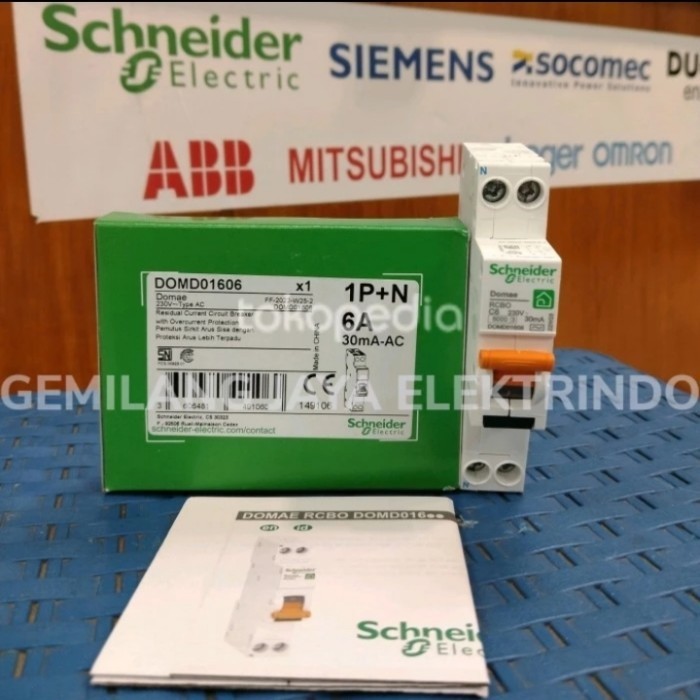 ELCB / RCBO SLIM DOMAE 1P+N 6A 6KA _ SCHNEIDER DOMD01606 MCB+ELCB ASLI