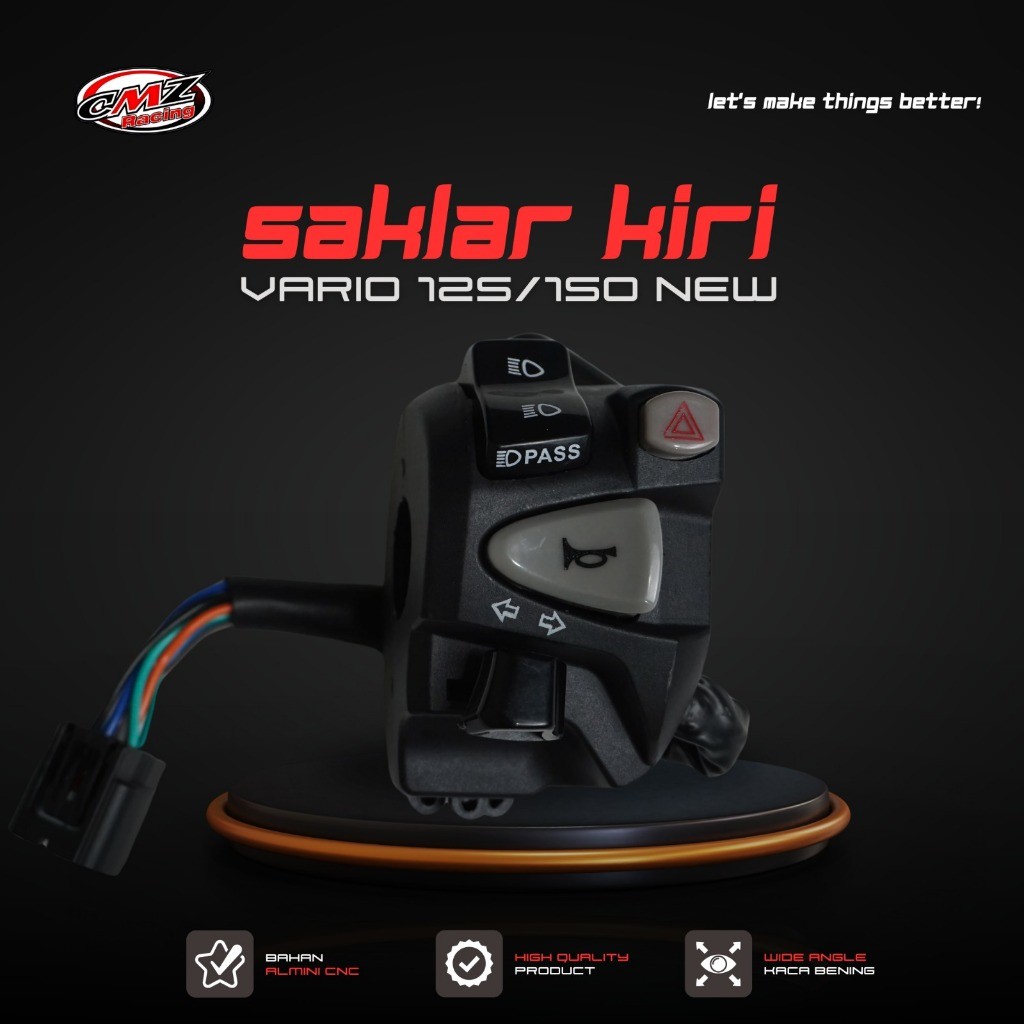 CMZ HOLDER KIRI VARIO 125 - 150 ALL NEW 2018 - 2024 PLUS TOMBOL VARIASI CUSTOM HAZARD SAKLAR KIRI CU