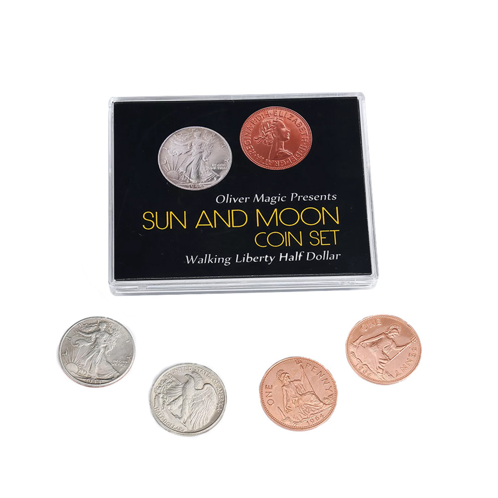 Sun and Moon Coin Set Walking Liberty Half Dollar by Oliver Magic Coin Magic Trick Close up Magic Ma