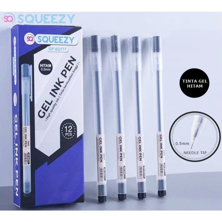 

Pack Gel Pen Squeezy GP-SQ777 0.5MM Hitam isi 12 PCS