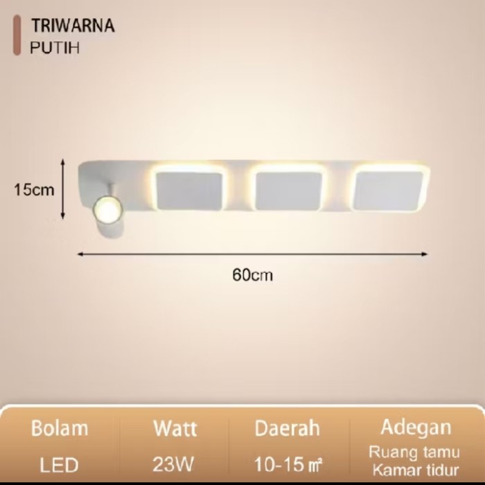 Lampu gantung plafon minimalis White modern Led 3 warna Hias koridor - 3 KOTAK 60CM