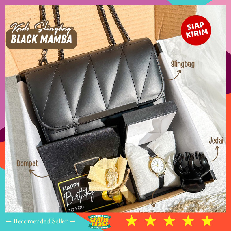 Hadiah Wedding Anniversary Hampers Murah /  - Kado Cewek Mamba Black Edition | Gift Box Slingbag | H