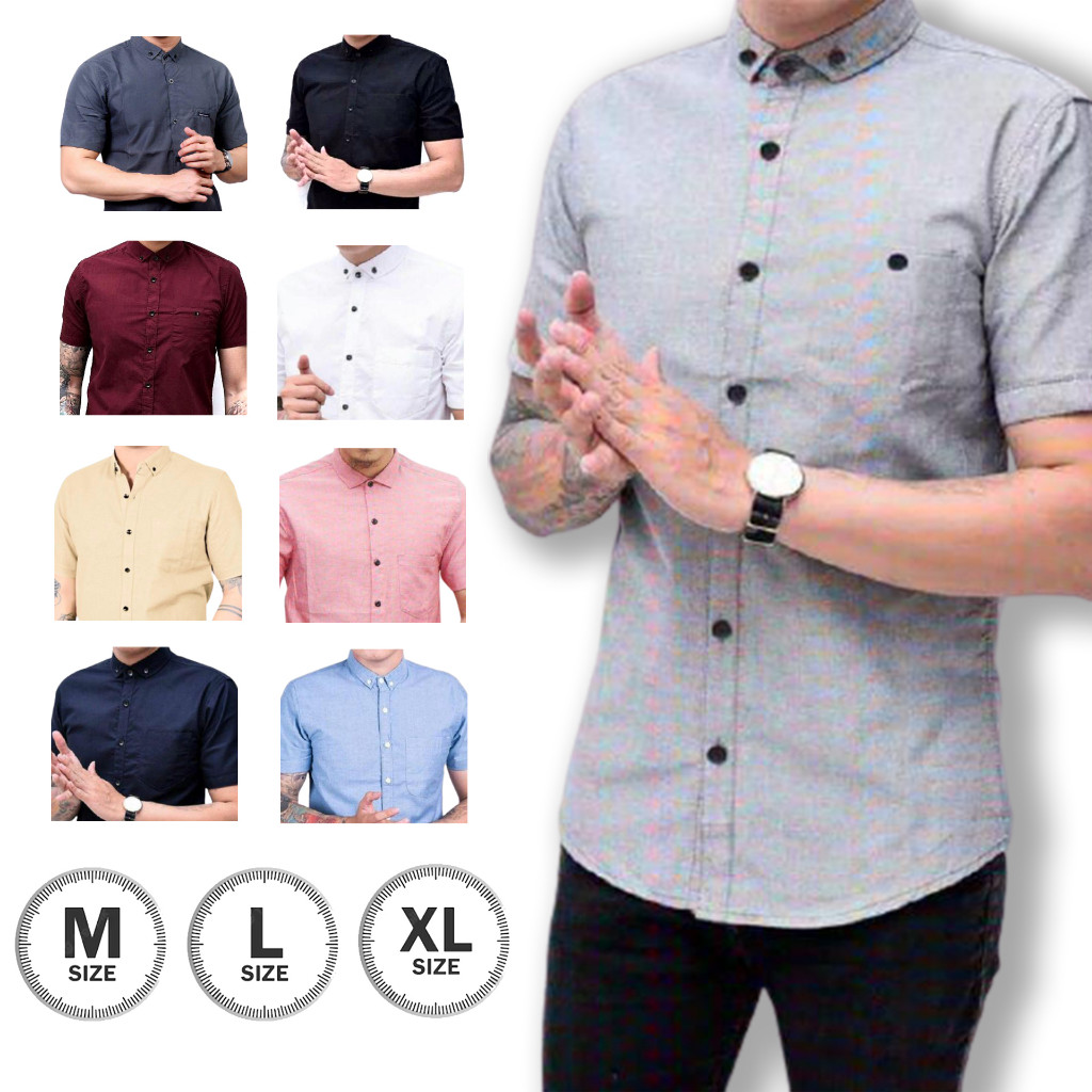 Respawn - Kemeja Pendek Polos Slimfit Kasual Besic Hitam kemeja lengan pendek pria remaja dewasa ata