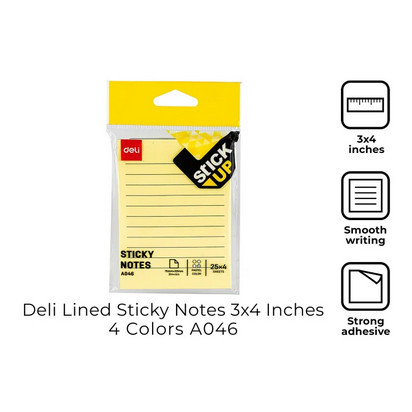 

Deli Sticky Notes Lined 76 x 101mm 4 Warna - A046