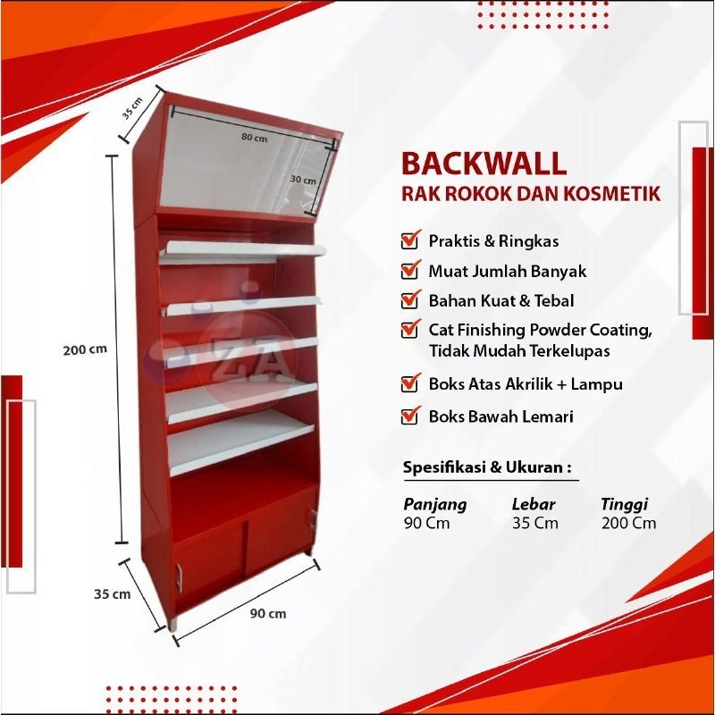 PROMO SPESIAL Backwall Rak Rokok Kosmetik Minimarket Belakang Meja Kasir P x L x T ( 90 x 35 x 200cm