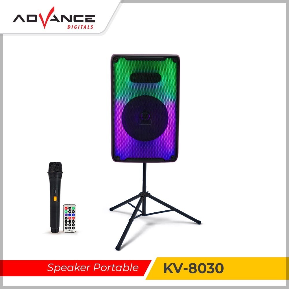 Advance KV-8030 Portable Speaker 8'' Lampu RGB Satu Mic gratis Karaoke dapat disambungkan ke TV - Sp