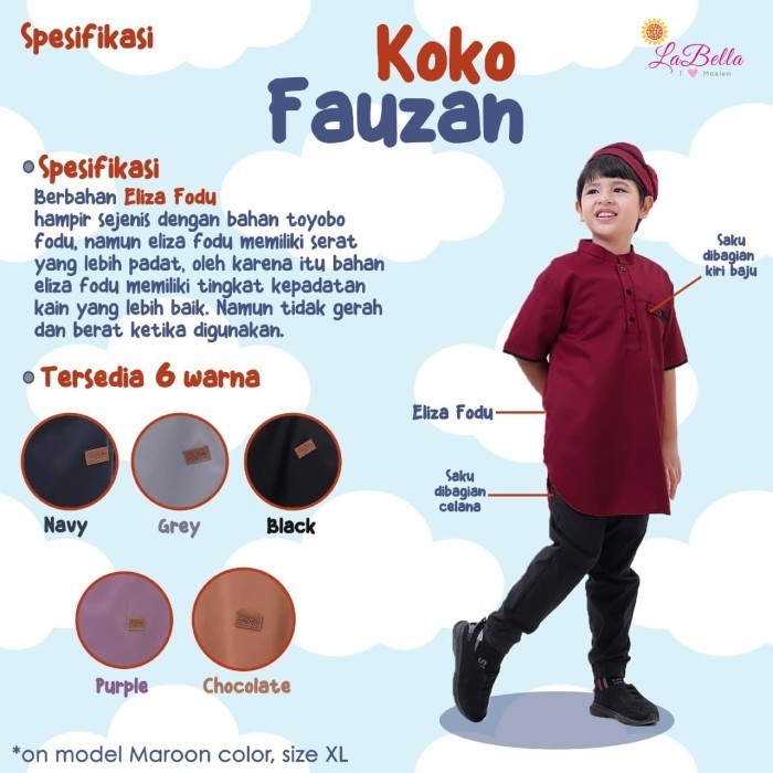 Koko Anak Laki-laki Fauzan by La Bella - Kemko Kid Set Celana Joger - Size S