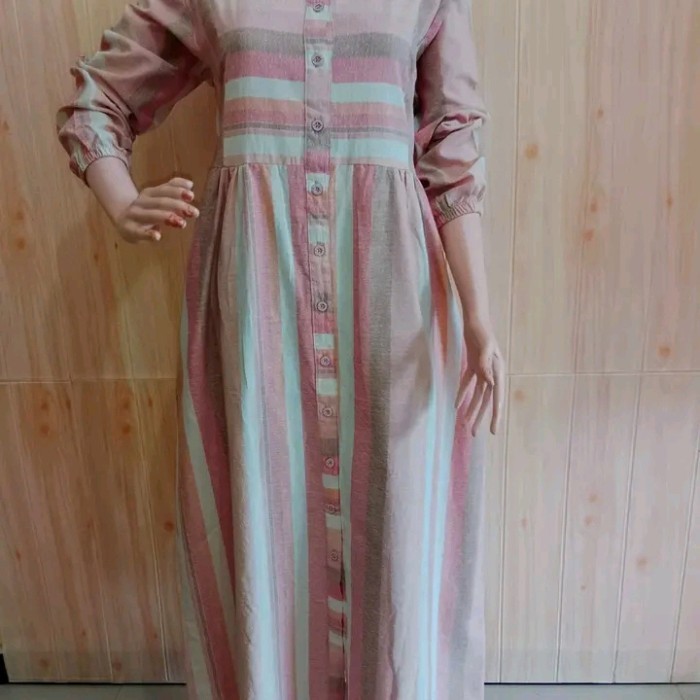Gamis katun Triset / gamis bahan Triset / gamis katun Azka colection - garis, M
