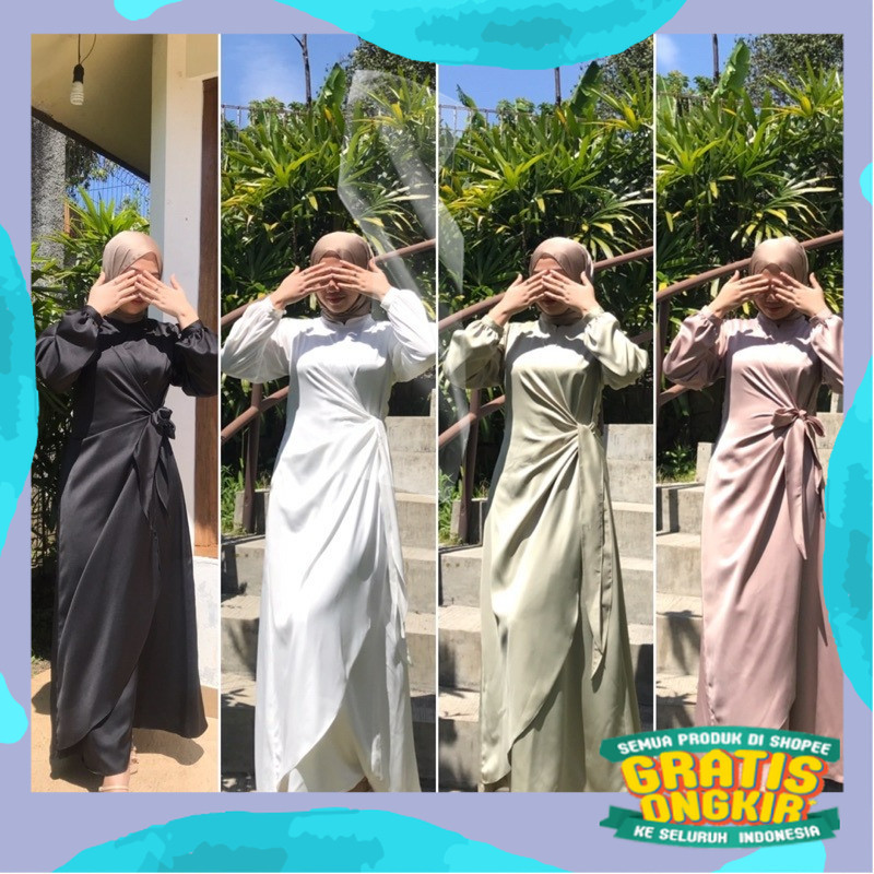 (BISA COD) GAMIS ARABELLA DRESS GAMIS MUSLIM WANITA POLOS VELVET SILK ARABEL DRESS SATIN REMAJA BRID