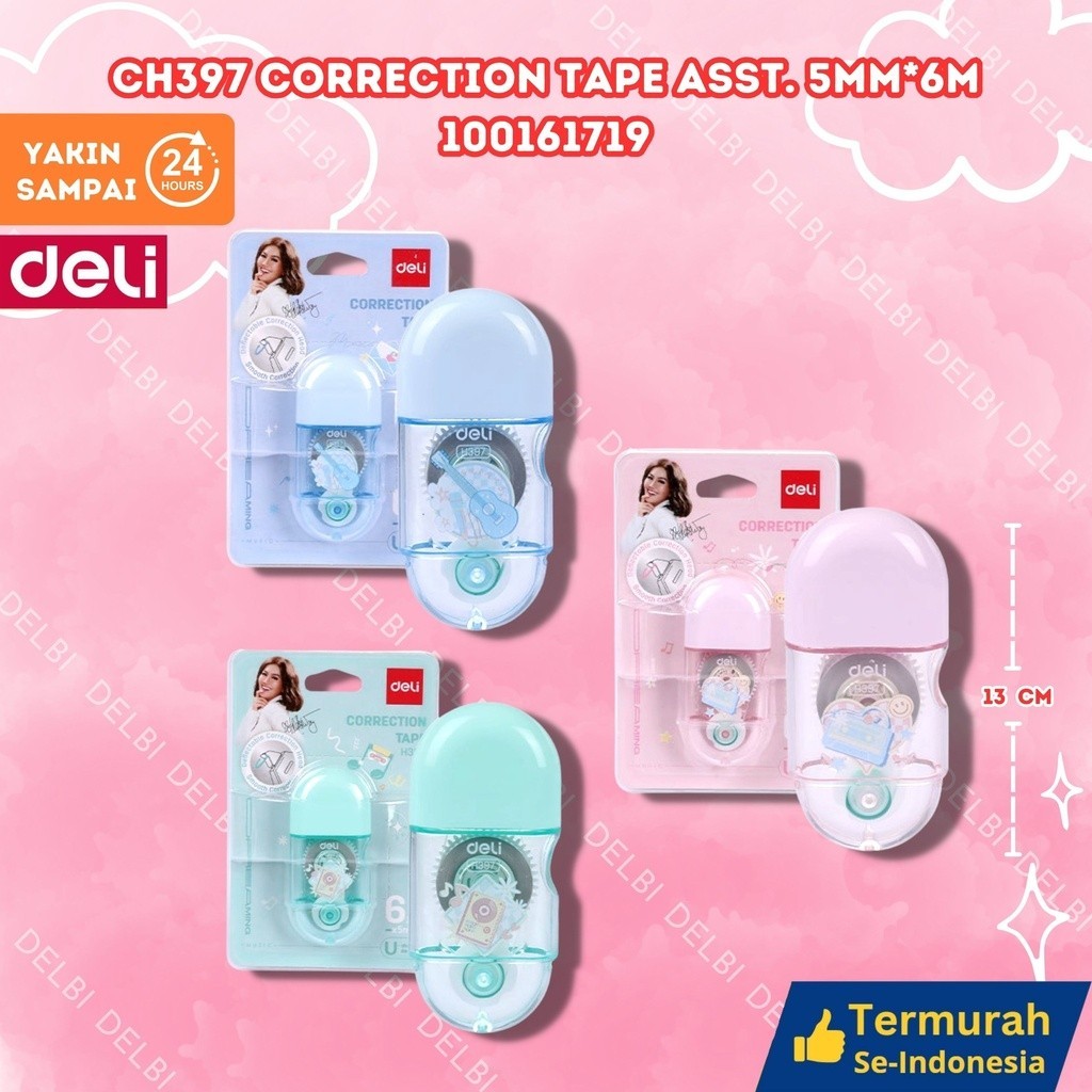 

Deli Correction Tape / Pita Koreksi CH397 Panjang 6M Bentuk Lucu Warna Pastel Special Agnez Mo Edition CH397 Correction Tape ASST. 5mm*6m