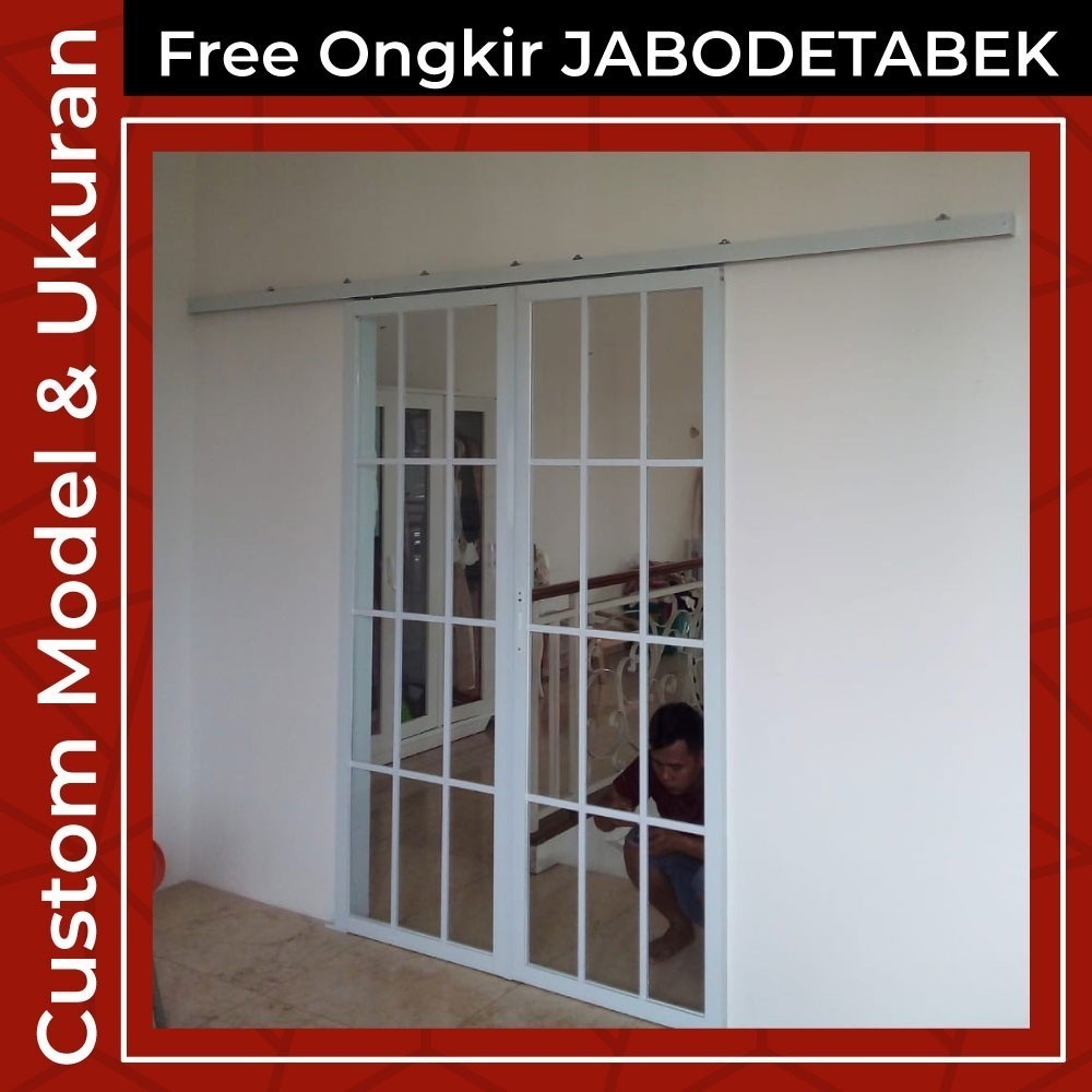 promo PINTU KACA SLIDING GESER ORNAMEN DUA DAUN L140XT200 CUSTOM UKURAN, MODEL DAN WARNA, NUSANTARA 