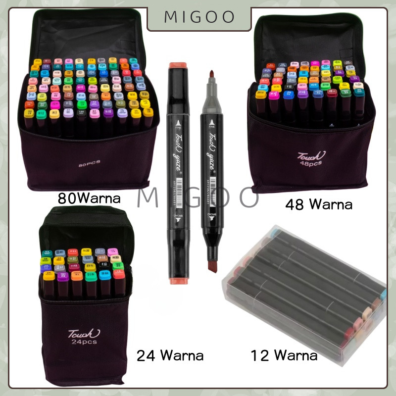 

MiGoo Spidol Dual Side Fine Art Brush Pen Art Marker Set 12/24/48/80 Color Art Marker Set Banyak Color Pena Cat Air Anak-Anak Berminyak