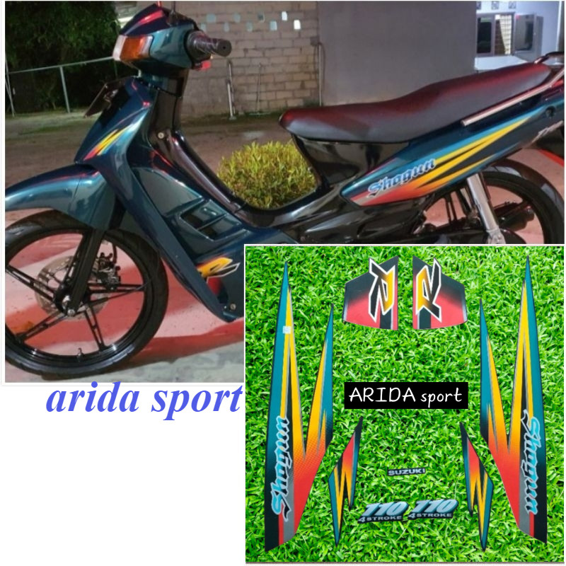 Striping stiker Suzuki Shogun 110 hijau tua tahun 1996 1997 motif original