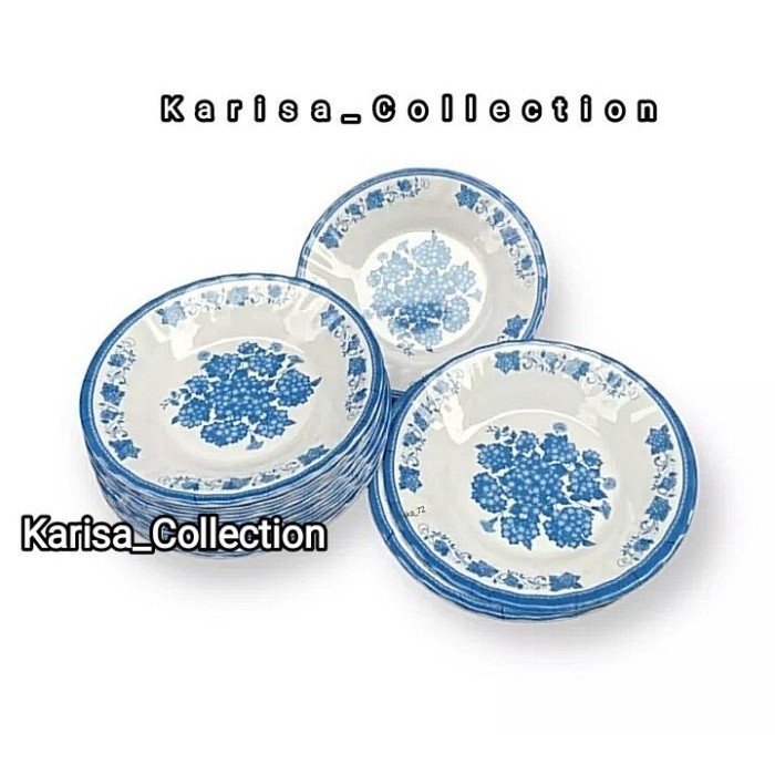 Piring Melamin Gambar Bunga 9 inc, Piring Bulat, Piring Makan, Piring Bunga Biru, Piring Cantik, Pir